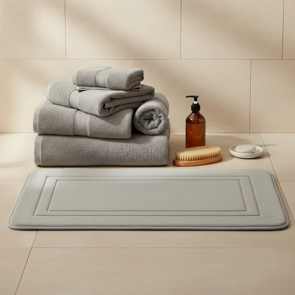 Tapis Salle de Bain Mémoire de Forme Gris Perle