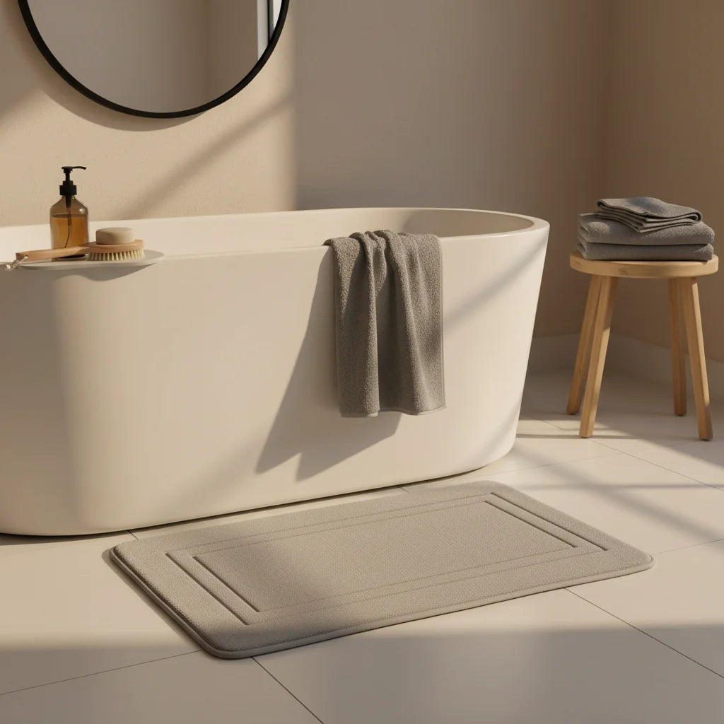 Tapis Salle de Bain Mémoire de Forme Gris Perle