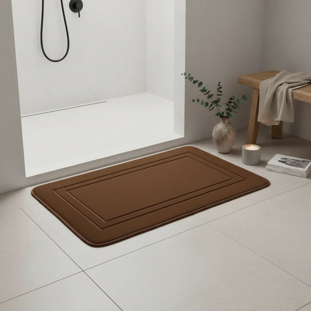 Tapis Salle de Bain Mémoire de Forme Brun Caramel