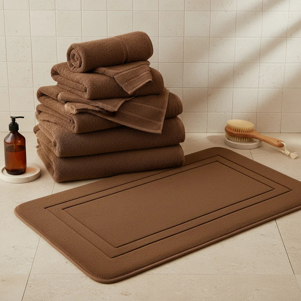 Tapis Salle de Bain Mémoire de Forme Brun Caramel