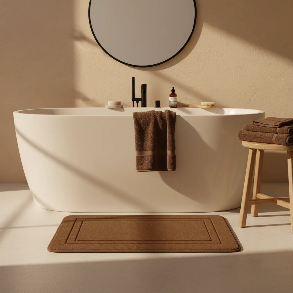Tapis Salle de Bain Mémoire de Forme Brun Caramel