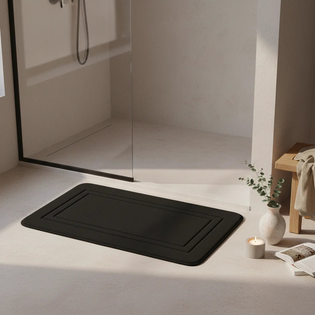 Tapis Salle de Bain Mémoire de Forme Noir Charbon
