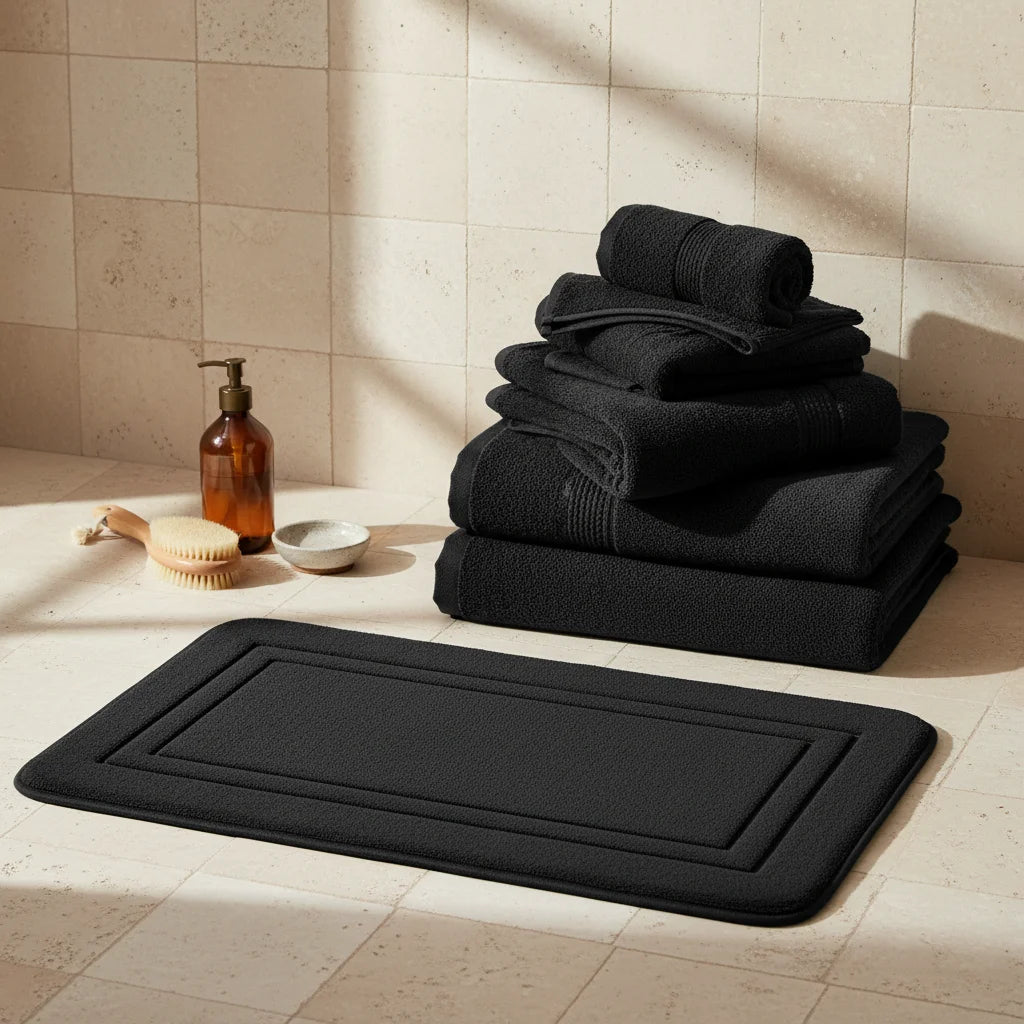 Tapis Salle de Bain Mémoire de Forme Noir Charbon