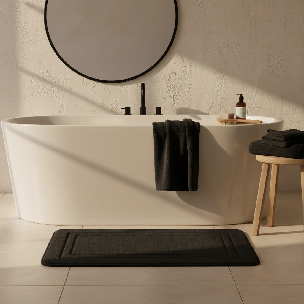 Tapis Salle de Bain Mémoire de Forme Noir Charbon