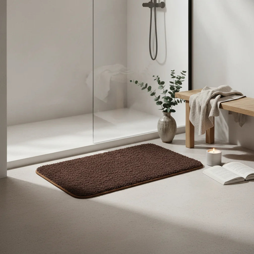 Tapis Salle de Bain Microfibre Marron Café