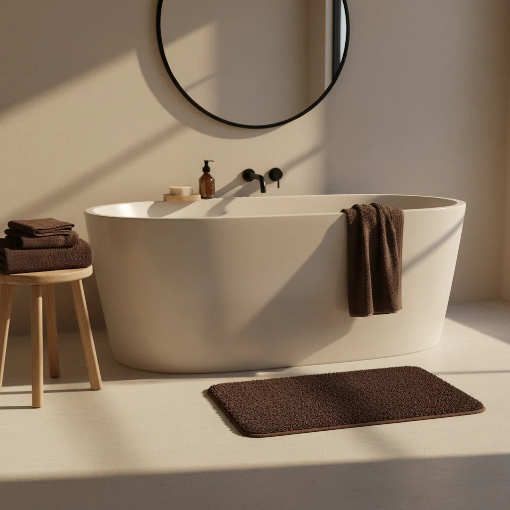 Tapis Salle de Bain Microfibre Marron Café