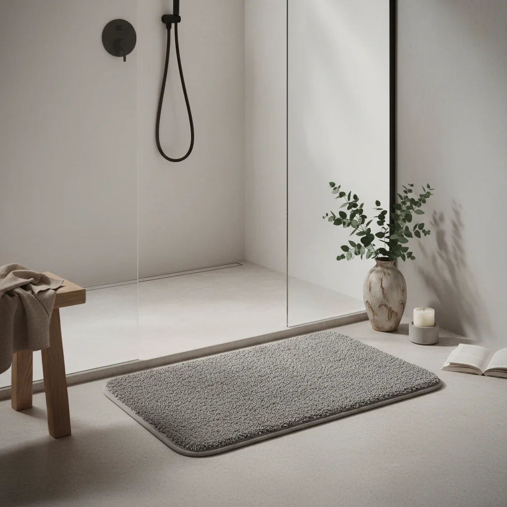 Tapis Salle de Bain Microfibre Gris Chiné
