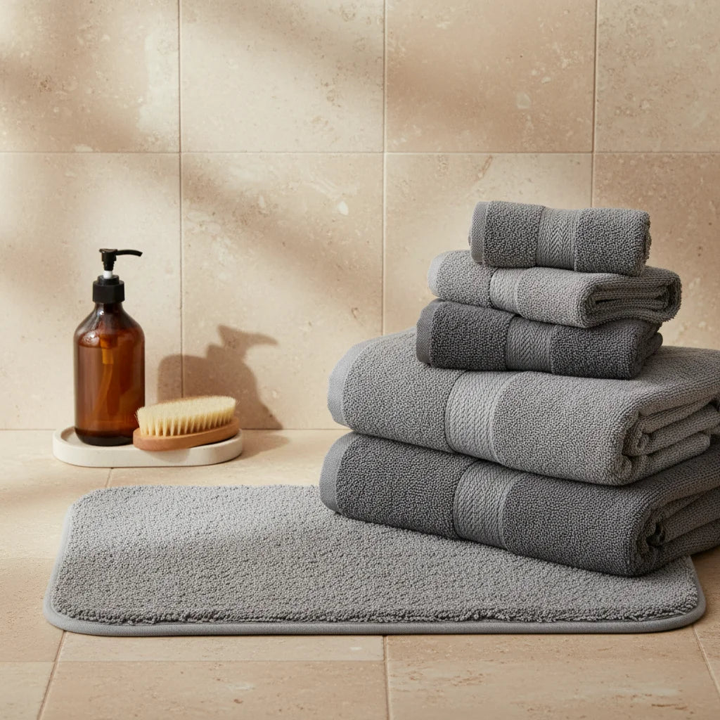 Tapis Salle de Bain Microfibre Gris Chiné