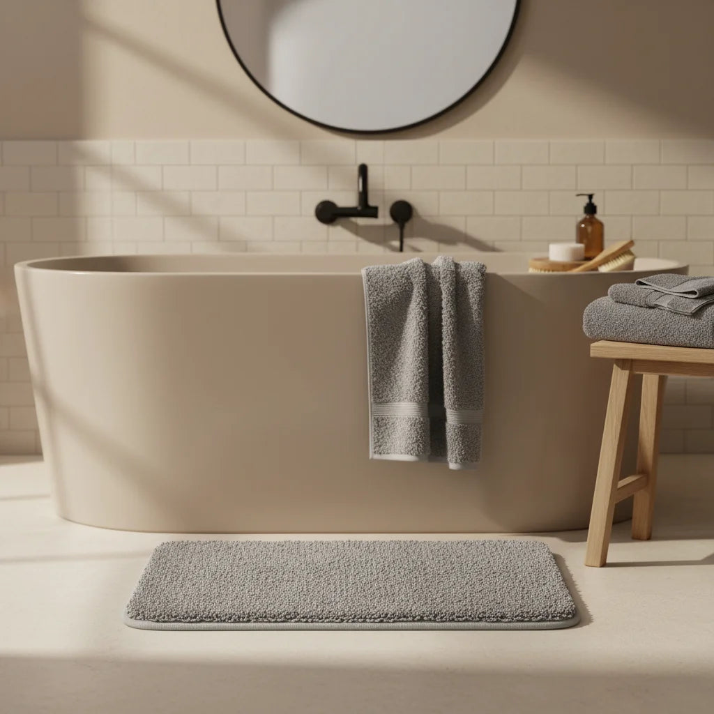 Tapis Salle de Bain Microfibre Gris Chiné