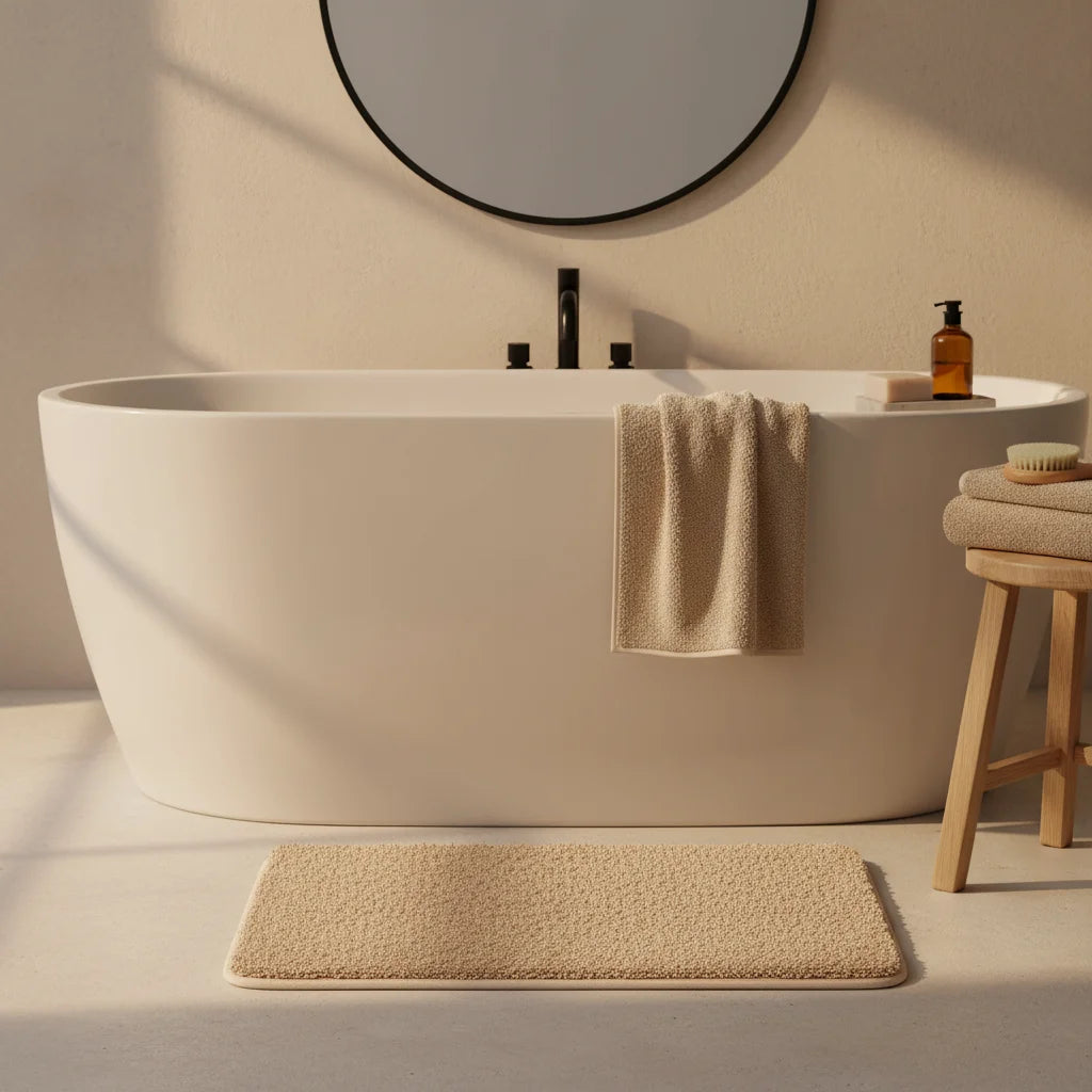 Tapis Salle de Bain Microfibre Beige Lin