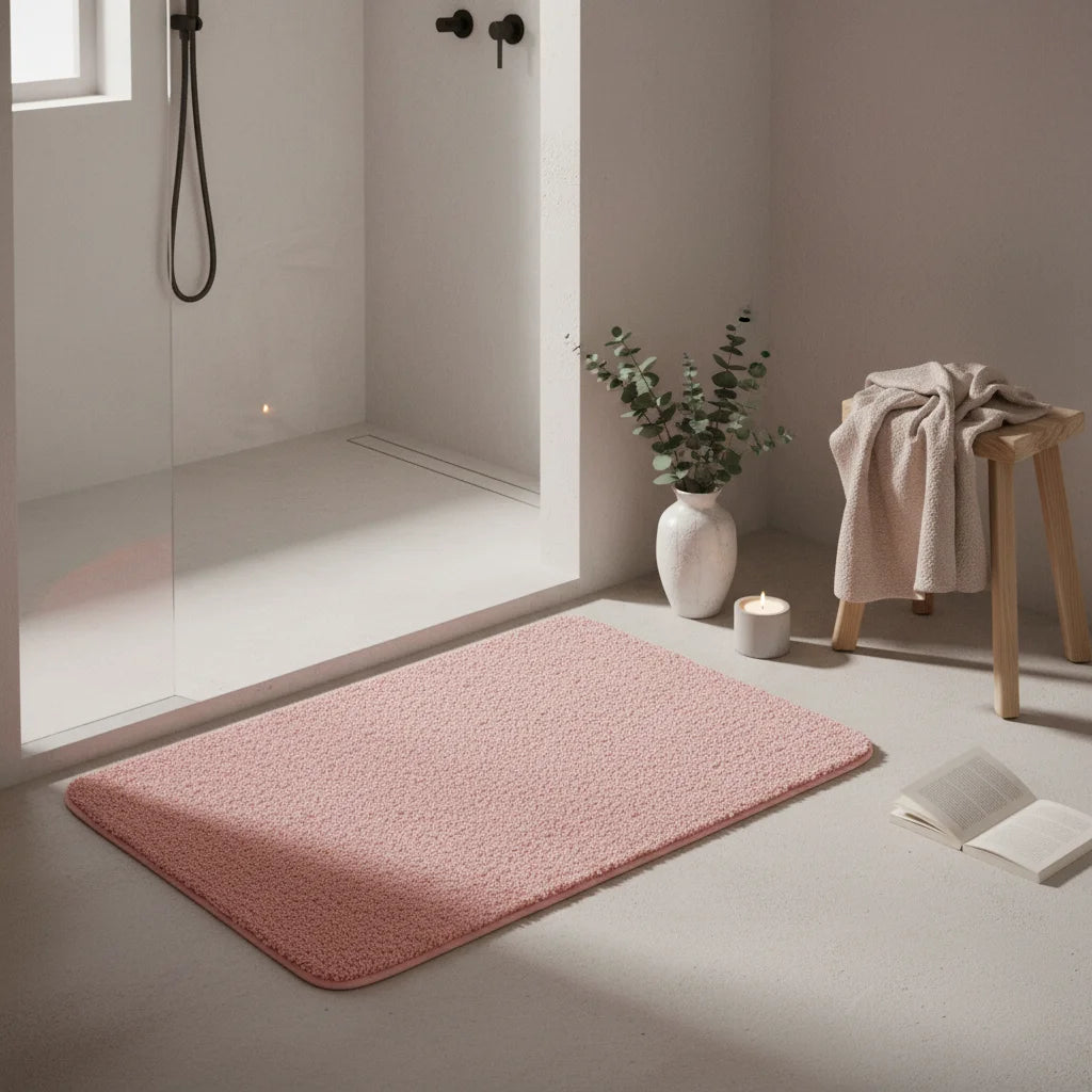 Tapis Salle de Bain Moelleux Rose Poudré