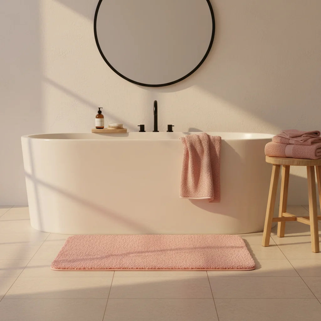 Tapis Salle de Bain Moelleux Rose Poudré