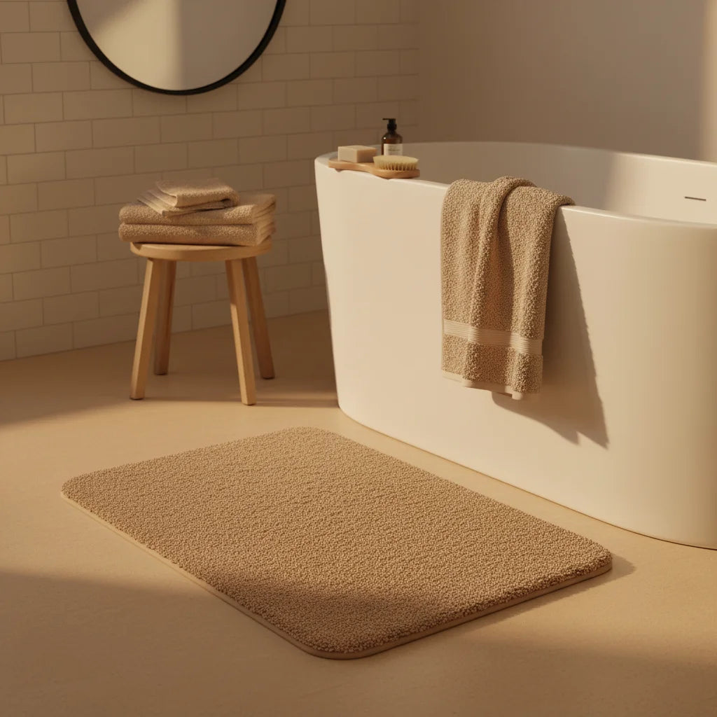 Tapis Salle de Bain Moelleux Taupe Clair