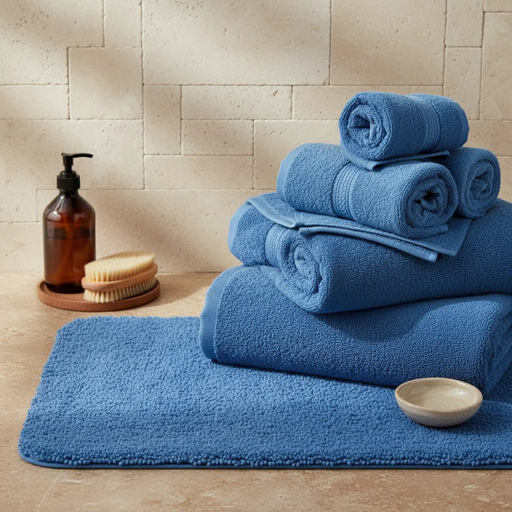 Tapis Salle de Bain Moelleux Bleu Paon