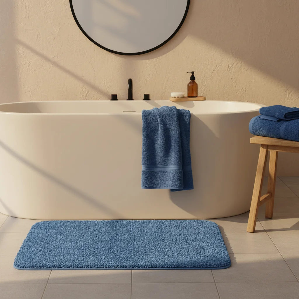 Tapis Salle de Bain Moelleux Bleu Paon
