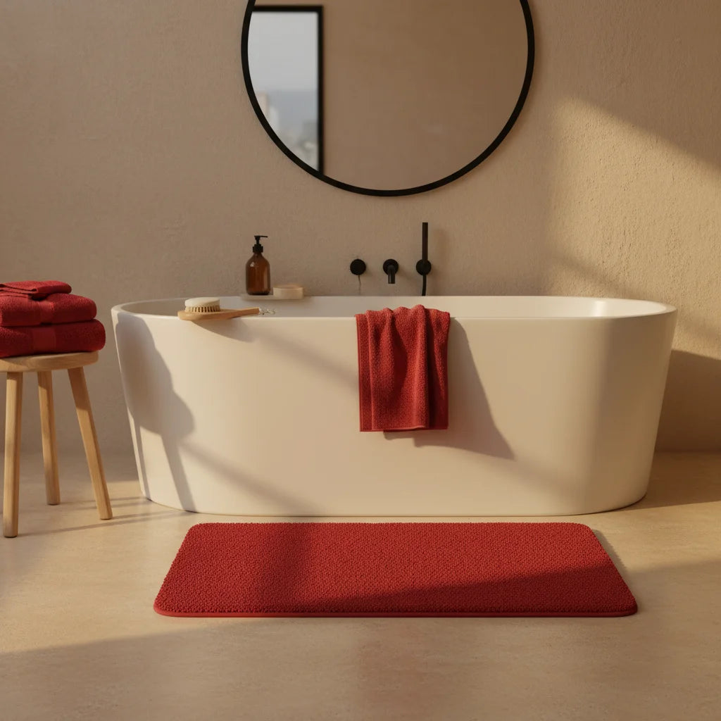 Tapis Salle de Bain Moelleux Rouge Cerise