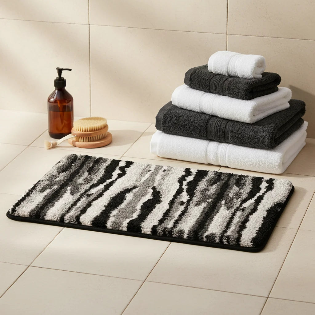 Tapis Sol Salle de Bain Bois Graphite