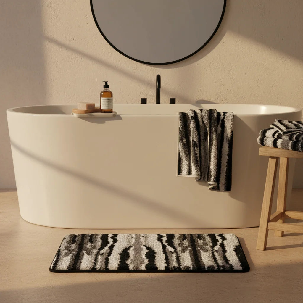 Tapis Sol Salle de Bain Bois Graphite