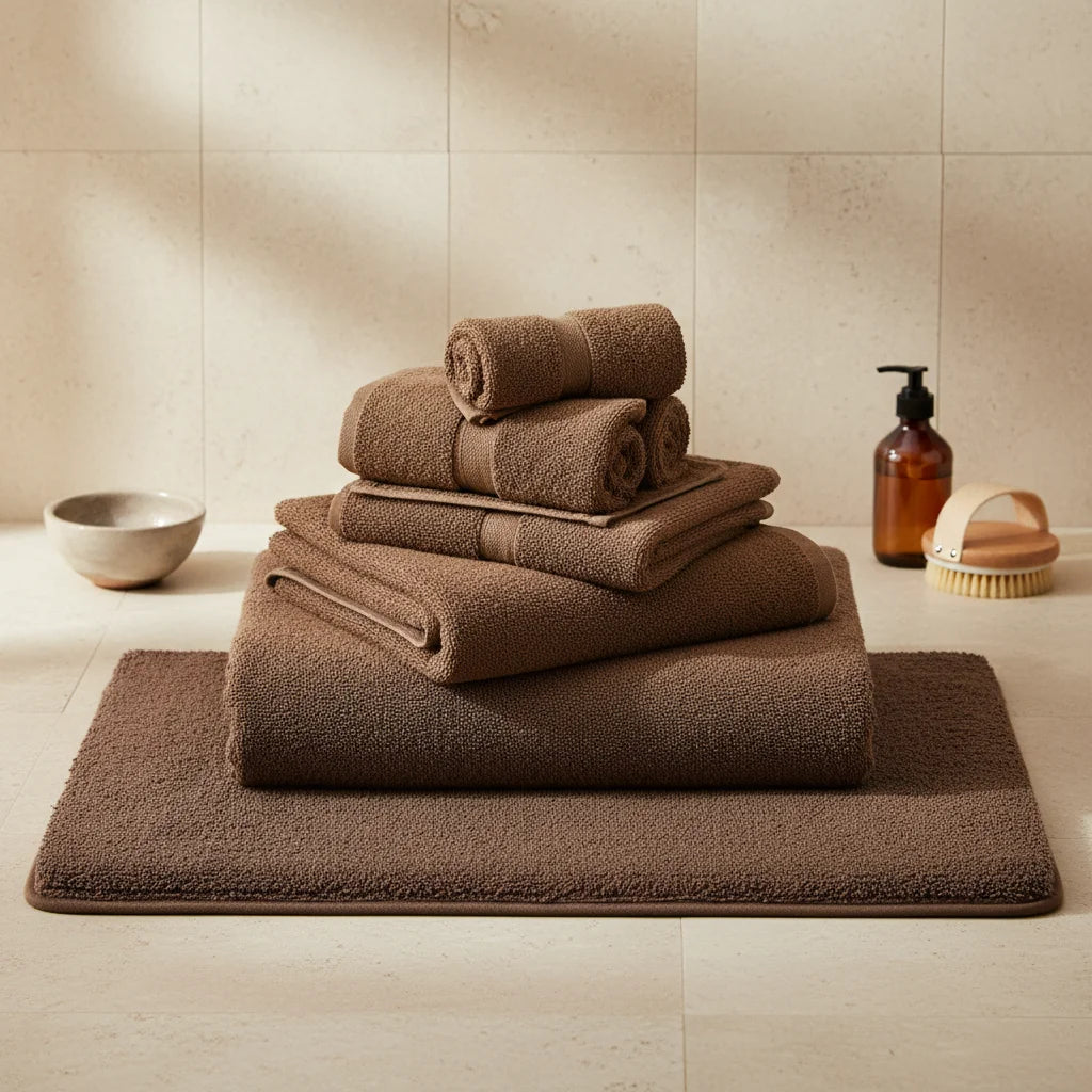 Tapis Sortie de Bain Antidérapant Taupe Rosé