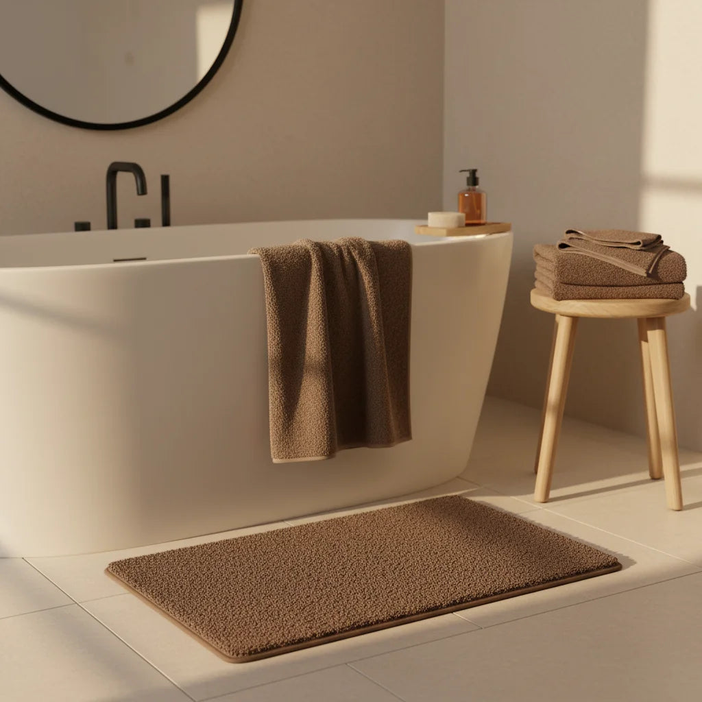 Tapis Sortie de Bain Antidérapant Taupe Rosé