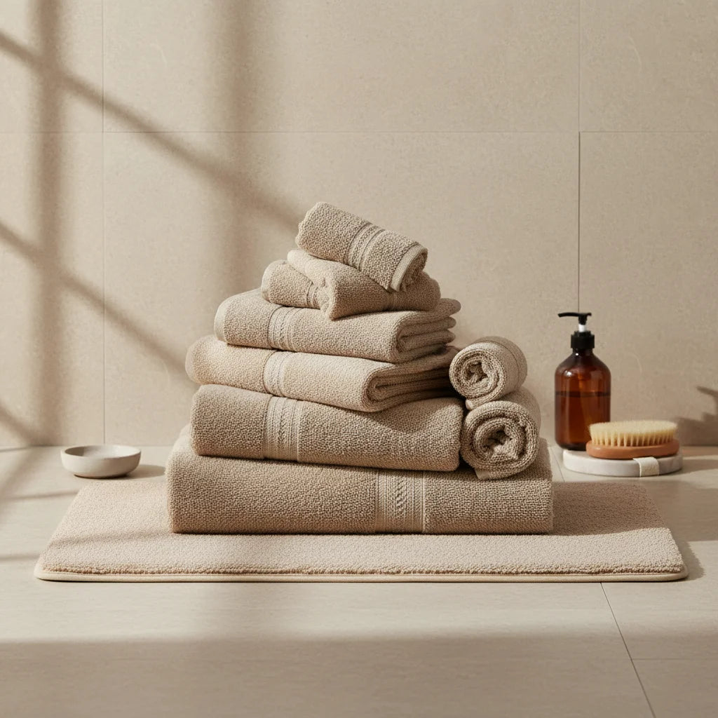 Tapis Sortie de Bain Antidérapant Beige Sable