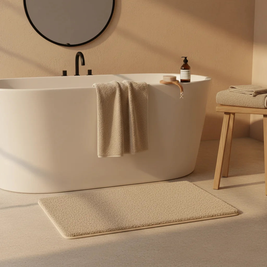 Tapis Sortie de Bain Antidérapant Beige Sable