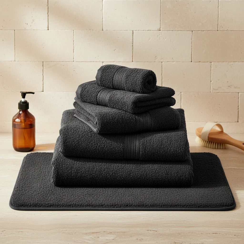 Tapis Sortie de Bain Antidérapant Noir Profond