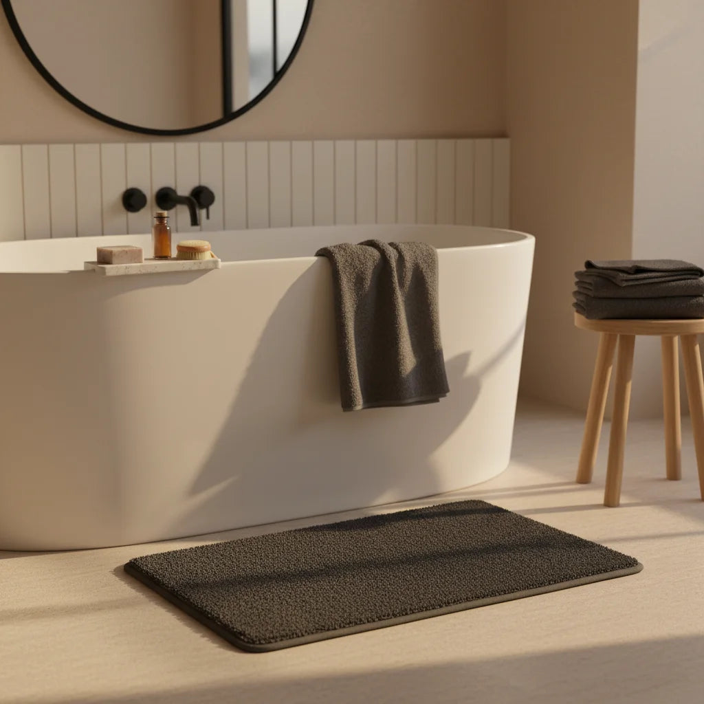 Tapis Sortie de Bain Antidérapant Noir Profond
