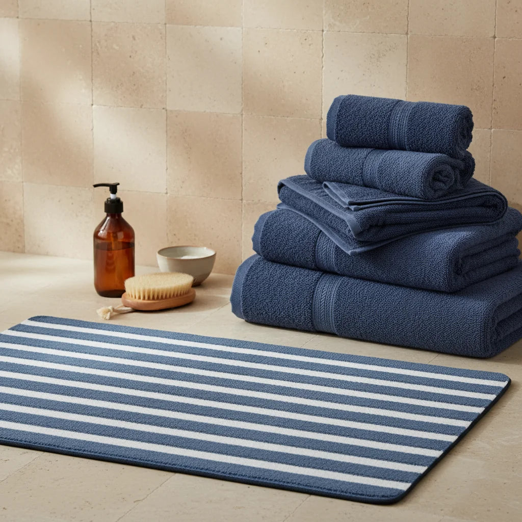Tapis Sortie de Bain Bleu Gris