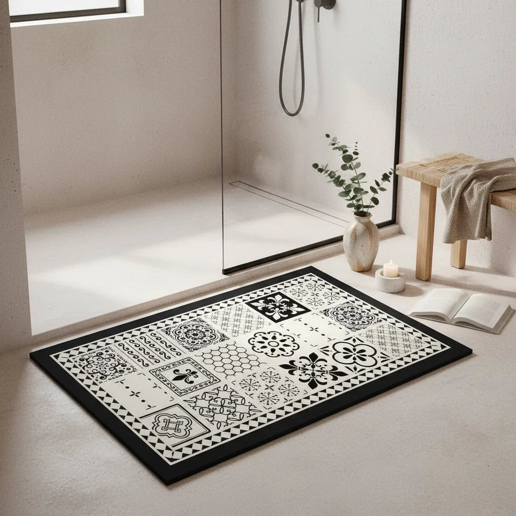 Tapis Vinyle Salle de Bain Carreaux Classiques