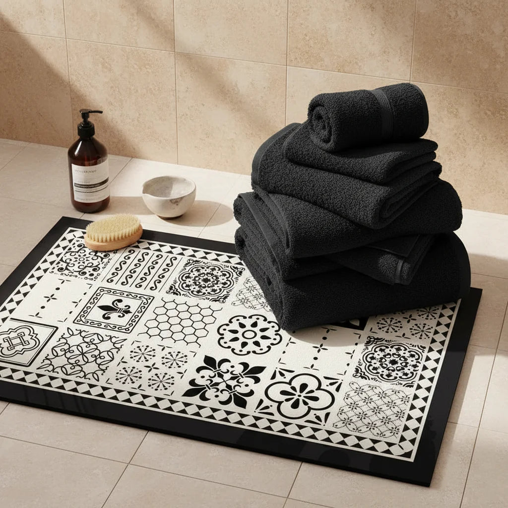 Tapis Vinyle Salle de Bain Carreaux Classiques