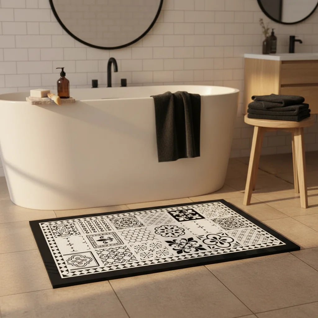 Tapis Vinyle Salle de Bain Carreaux Classiques