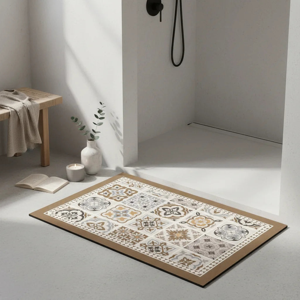 Tapis Vinyle Salle de Bain Carreaux Terracotta