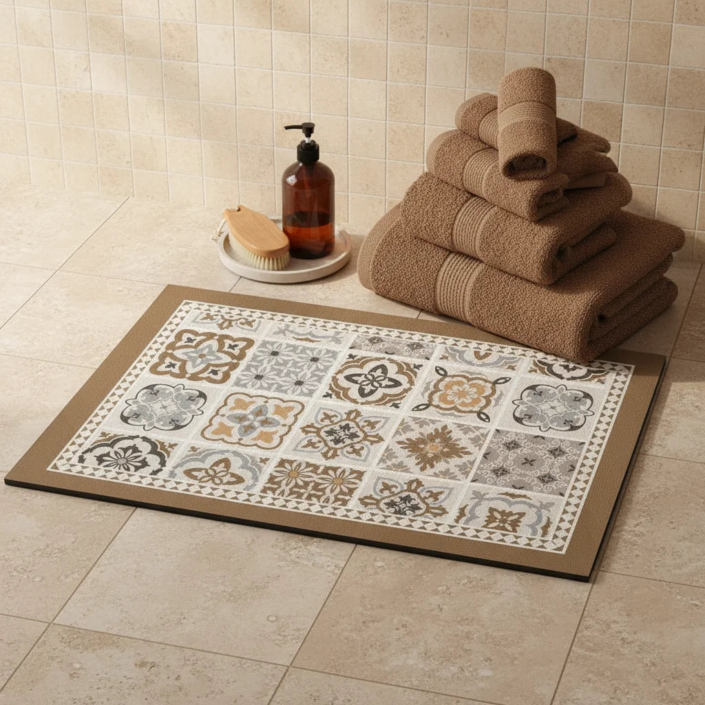 Tapis Vinyle Salle de Bain Carreaux Terracotta