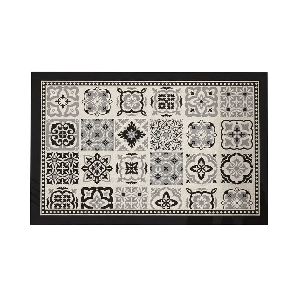 Tapis Vinyle Salle de Bain Carreaux Gris